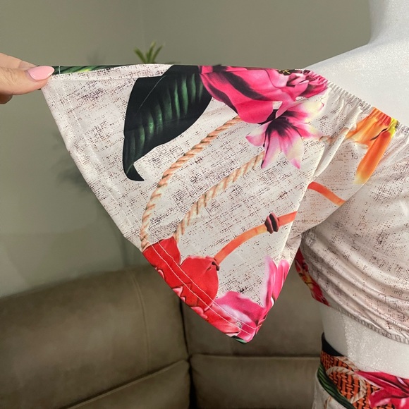 NEW 2pc Boho Tropical Off Shoulder Crop Top & High Waist Skirt Set Sz L Large - Picture 5 of 5